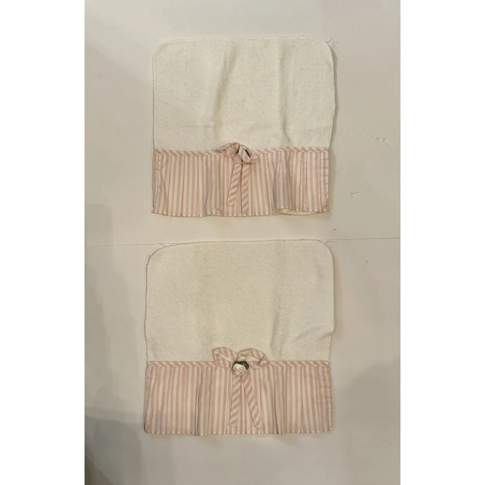 Vintage AVANTI Rosebud pink white striped ruffled bath towel plus 2 wash cloths